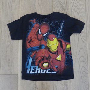 Marvel True Heroes Spiderman Ironman Women's Black Size 8 T-Shirt